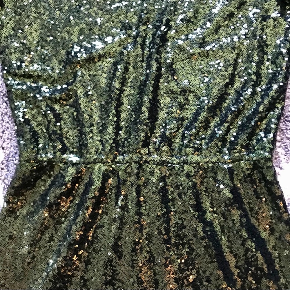 Lucy Paris Green Sequin Mini Dress Elastic Waist - Picture 10 of 16